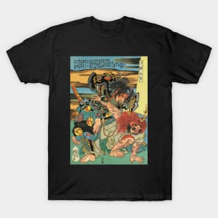 Samurai Handcuffing Enemy - Old Japanese Ukiyo-e Woodblock Print Art T-Shirt